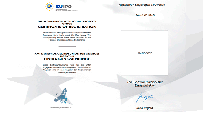 EU TRADEMARK Approved for AM ROBOTS and STORM Robots